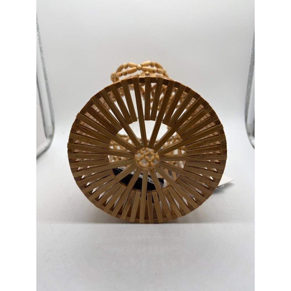 L*Space Casanova Handbag Natural Wood Beaded Vacation Bucket Bag 9" - Picture 7 of 13